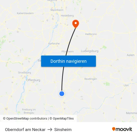 Oberndorf am Neckar to Sinsheim map