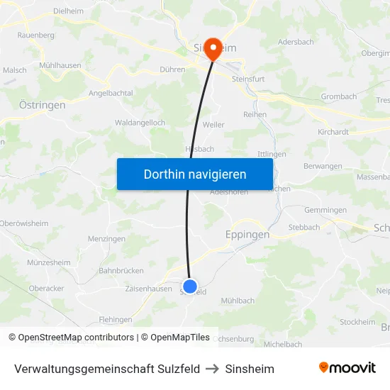 Verwaltungsgemeinschaft Sulzfeld to Sinsheim map