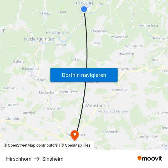 Hirschhorn to Sinsheim map