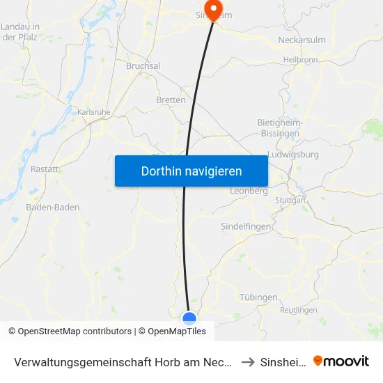 Verwaltungsgemeinschaft Horb am Neckar to Sinsheim map