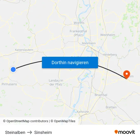 Steinalben to Sinsheim map