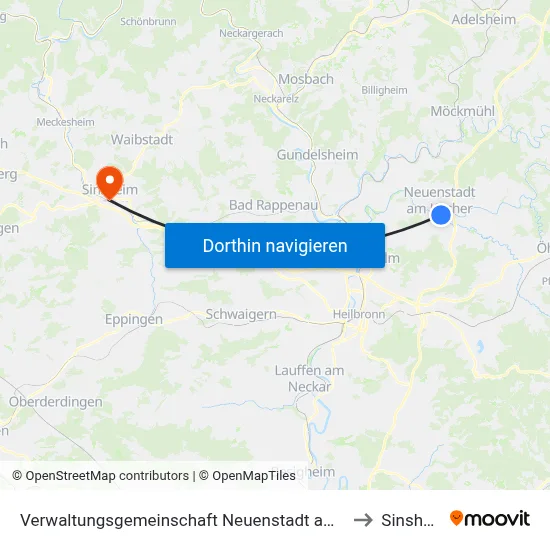 Verwaltungsgemeinschaft Neuenstadt am Kocher to Sinsheim map
