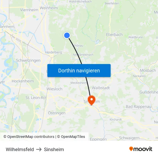 Wilhelmsfeld to Sinsheim map