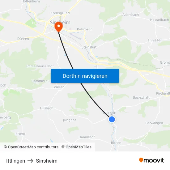 Ittlingen to Sinsheim map