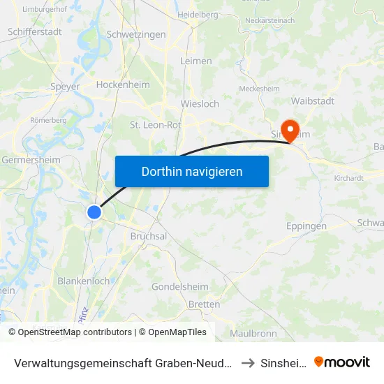 Verwaltungsgemeinschaft Graben-Neudorf to Sinsheim map