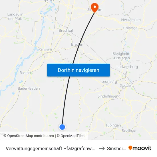 Verwaltungsgemeinschaft Pfalzgrafenweiler to Sinsheim map