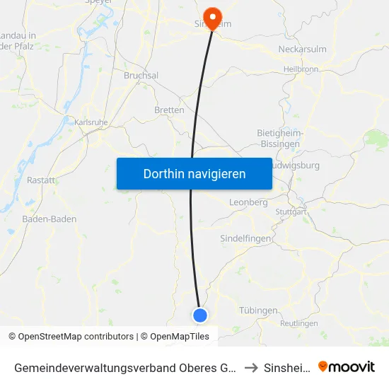 Gemeindeverwaltungsverband Oberes Gäu to Sinsheim map