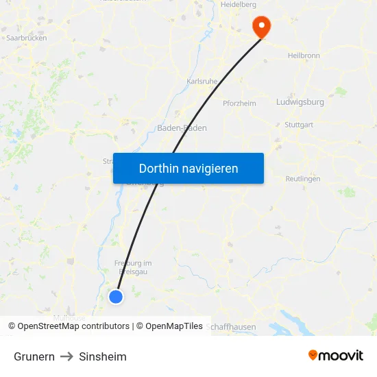 Grunern to Sinsheim map