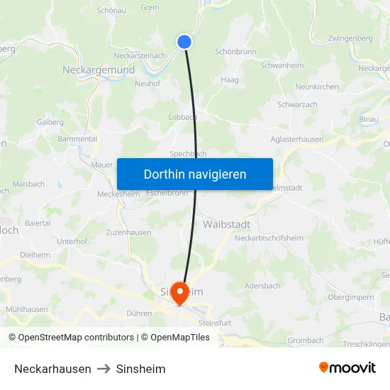 Neckarhausen to Sinsheim map