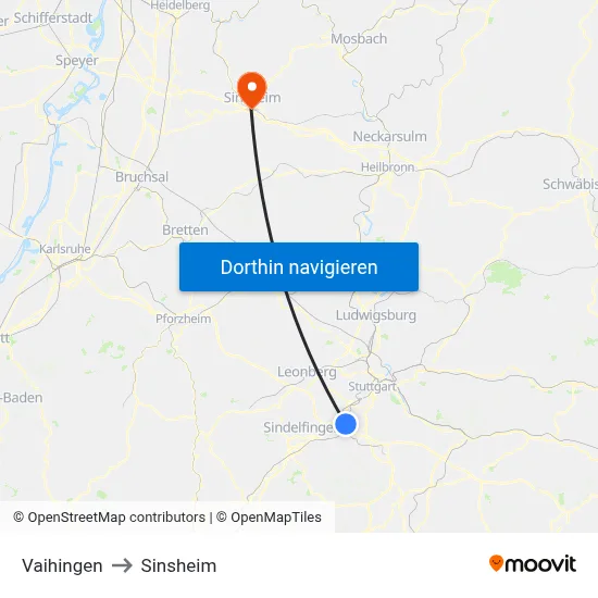 Vaihingen to Sinsheim map
