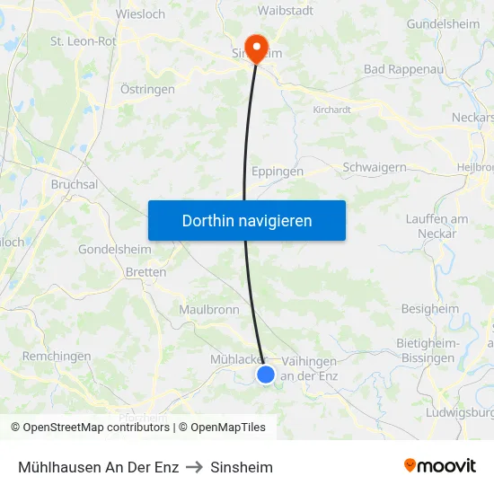 Mühlhausen An Der Enz to Sinsheim map