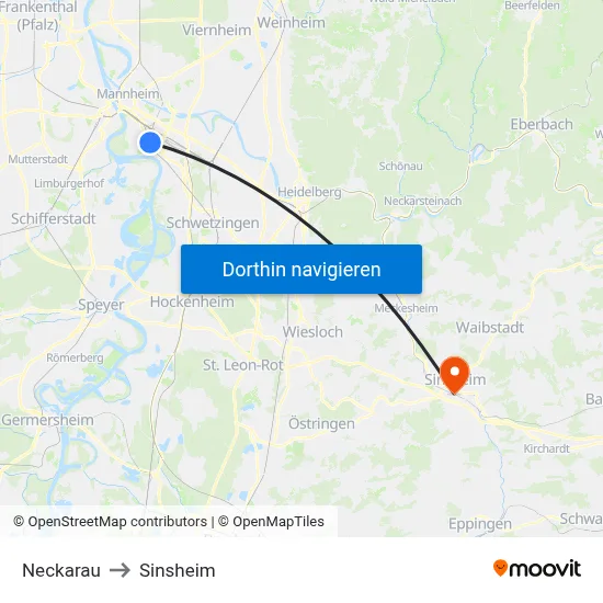 Neckarau to Sinsheim map