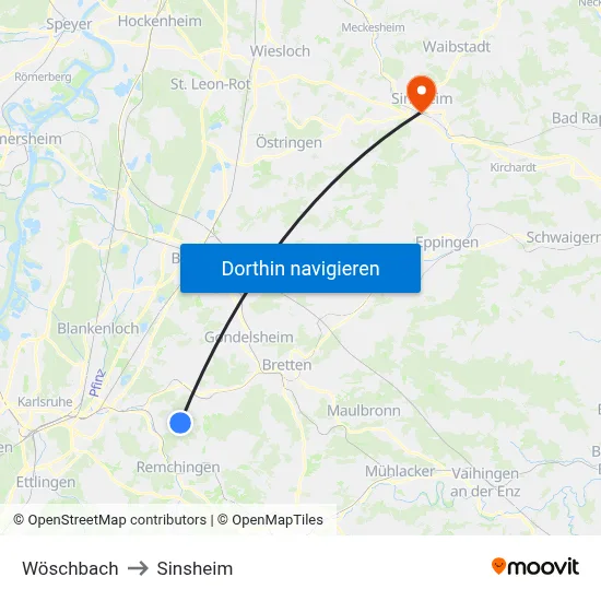 Wöschbach to Sinsheim map