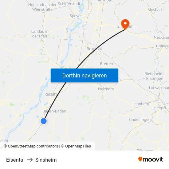 Eisental to Sinsheim map
