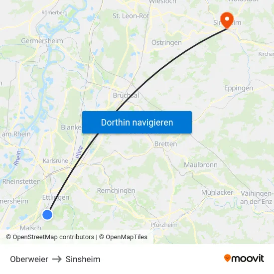 Oberweier to Sinsheim map
