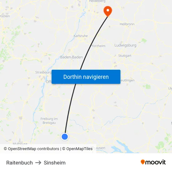 Raitenbuch to Sinsheim map