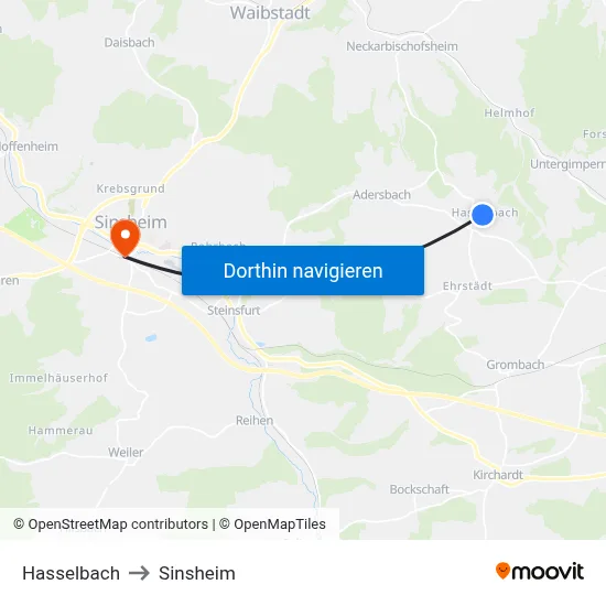 Hasselbach to Sinsheim map