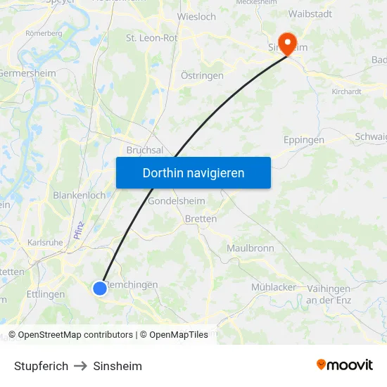 Stupferich to Sinsheim map