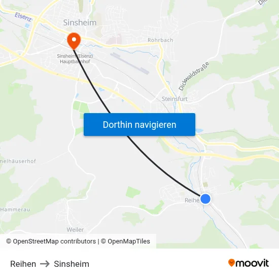Reihen to Sinsheim map