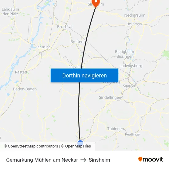 Gemarkung Mühlen am Neckar to Sinsheim map