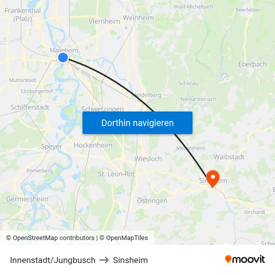 Innenstadt/Jungbusch to Sinsheim map