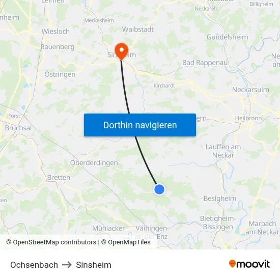 Ochsenbach to Sinsheim map