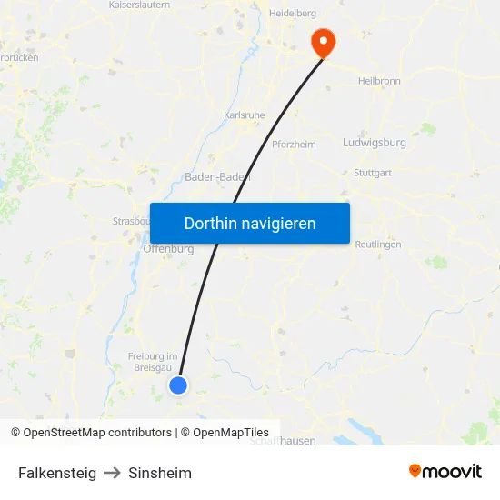 Falkensteig to Sinsheim map