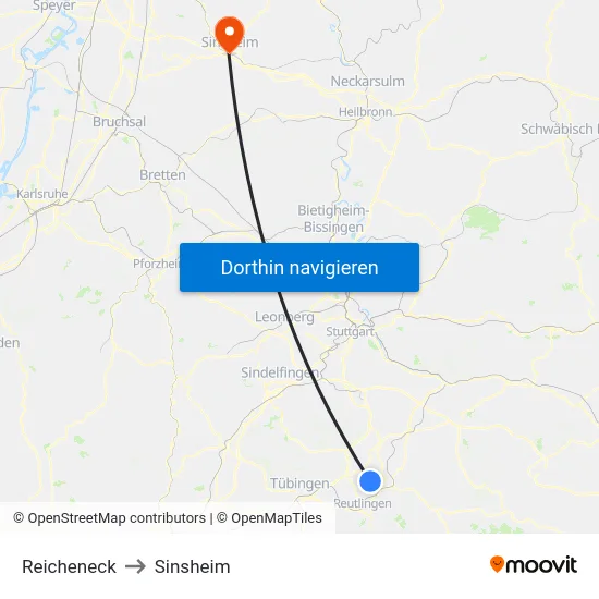 Reicheneck to Sinsheim map