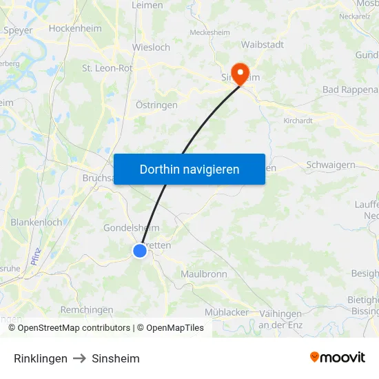 Rinklingen to Sinsheim map
