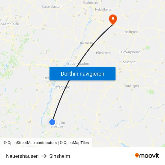 Neuershausen to Sinsheim map