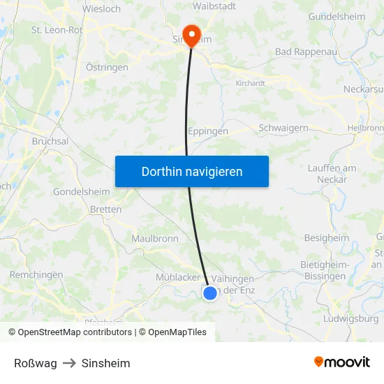 Roßwag to Sinsheim map