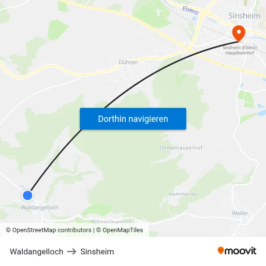 Waldangelloch to Sinsheim map