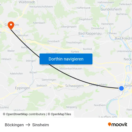 Böckingen to Sinsheim map