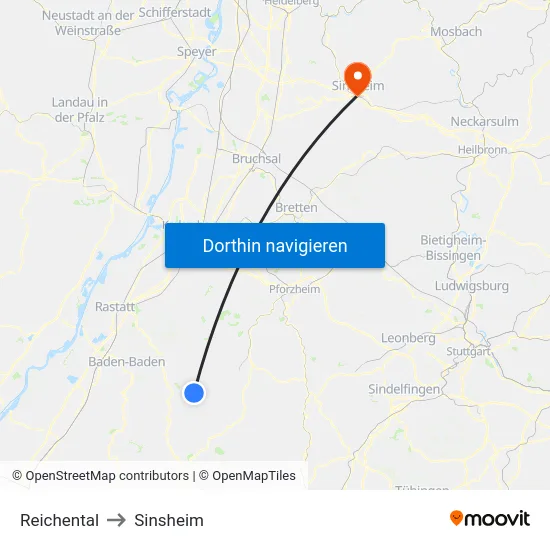 Reichental to Sinsheim map