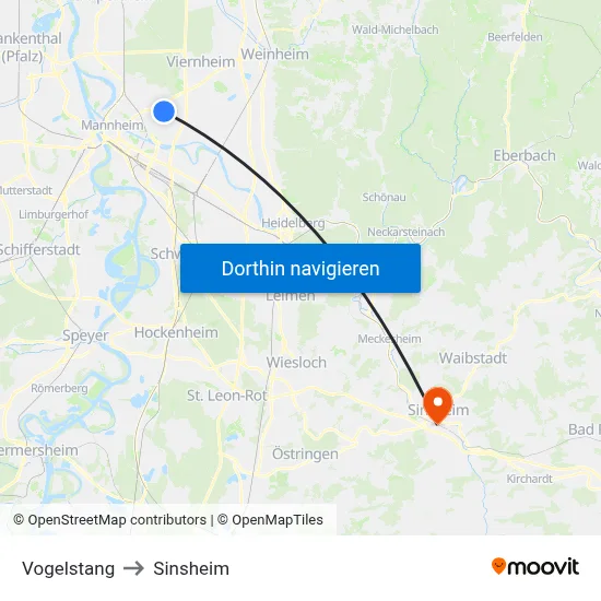 Vogelstang to Sinsheim map