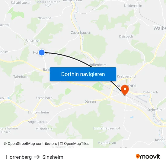 Horrenberg to Sinsheim map