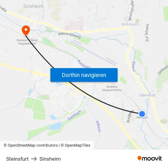 Steinsfurt to Sinsheim map