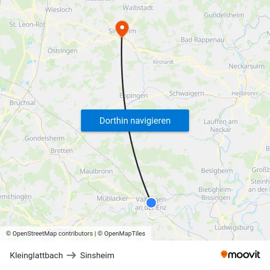 Kleinglattbach to Sinsheim map