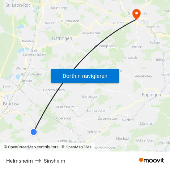 Helmsheim to Sinsheim map