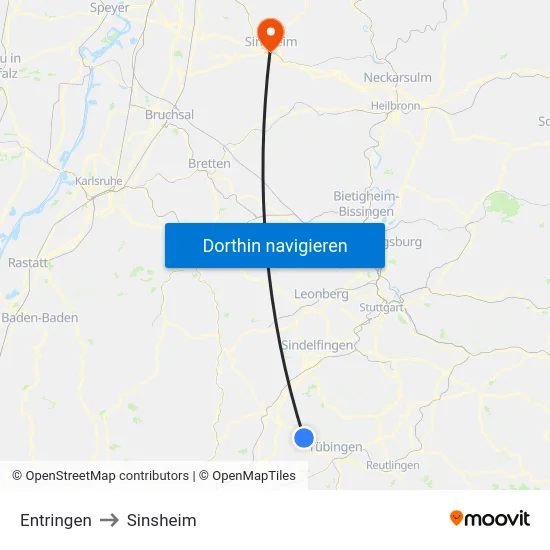 Entringen to Sinsheim map