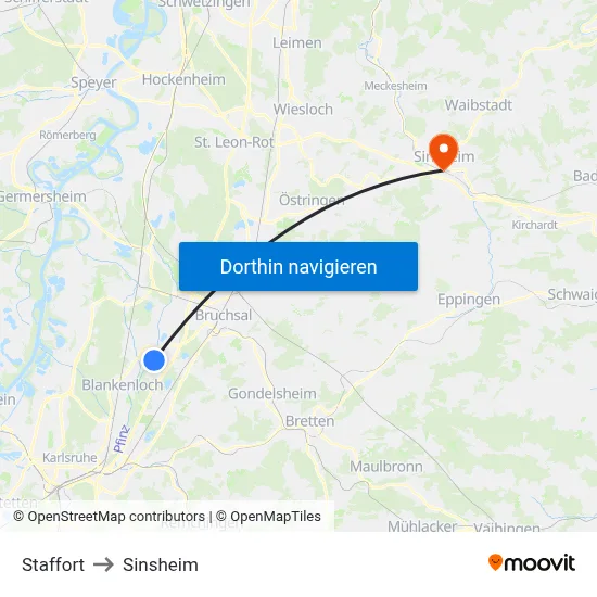 Staffort to Sinsheim map