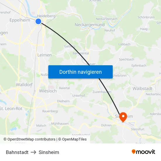 Bahnstadt to Sinsheim map