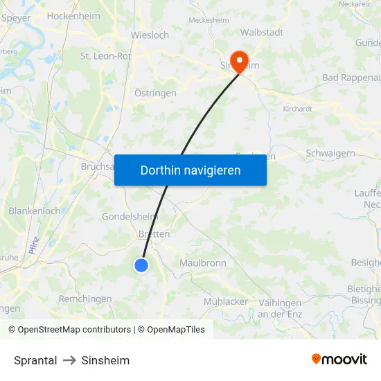 Sprantal to Sinsheim map