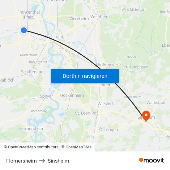 Flomersheim to Sinsheim map