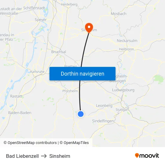 Bad Liebenzell to Sinsheim map