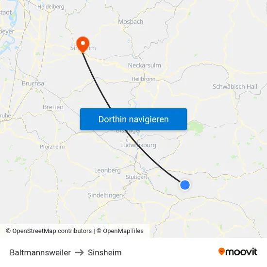 Baltmannsweiler to Sinsheim map