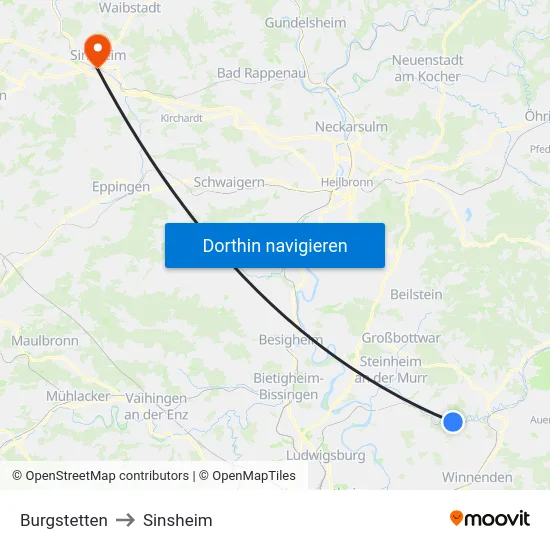 Burgstetten to Sinsheim map