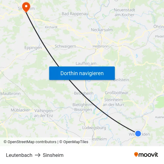 Leutenbach to Sinsheim map