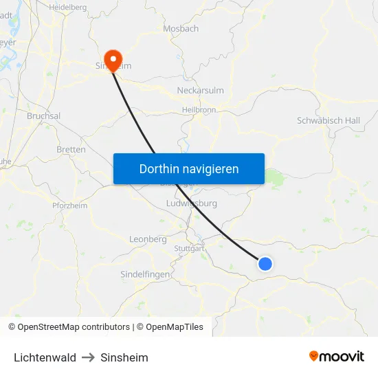 Lichtenwald to Sinsheim map