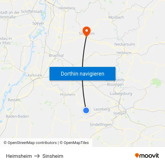 Heimsheim to Sinsheim map